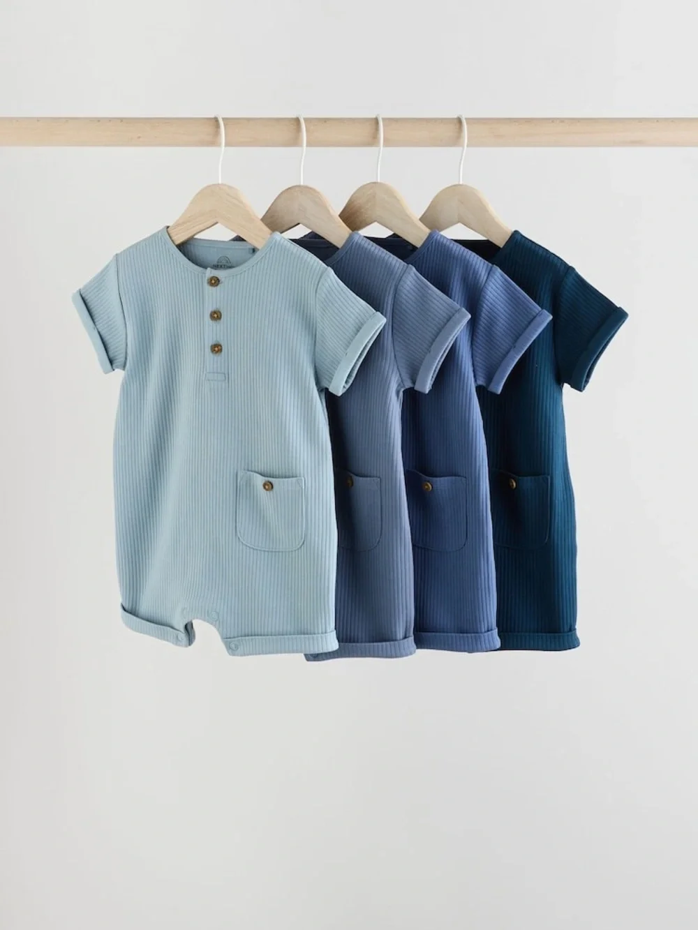 Next Blue Grandad Button Neck Baby Rompers 4 Pack- NWT- Up to 3mths